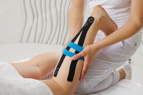 Preview: Kinesio taping of the lower extremities to prolong the massage effect close-up