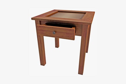 Preview: Rectangular slatted table with open drawers