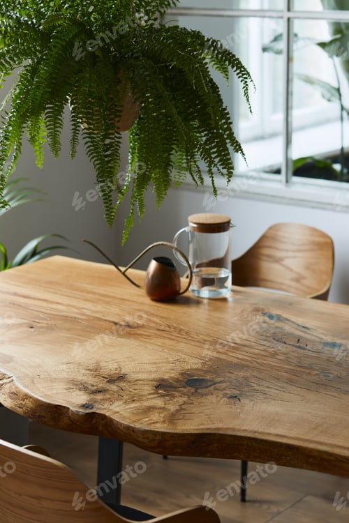 Preview: Stylish and cozy compositon of craft oak wooden table