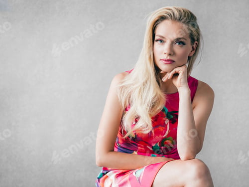 Preview: Woman fashion dress blonde hair beauty portrait