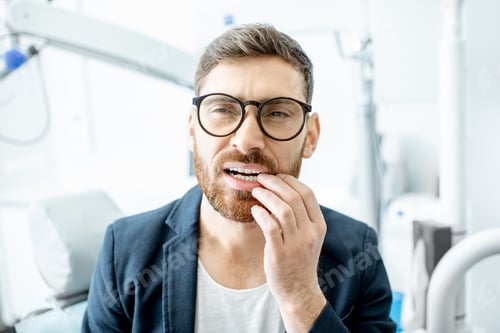 Preview: Businessman with toothache in the dental office