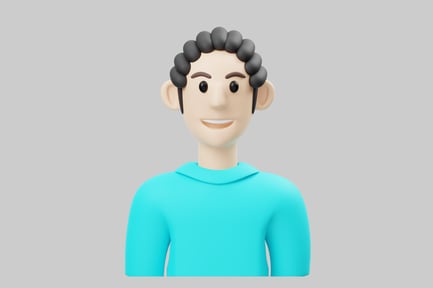 Visualização: Personagem de desenho animado simples com cabelos encaracolados