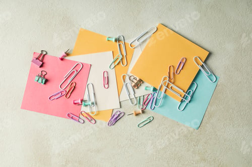 Preview: Concept of different office accessories - paper with clip