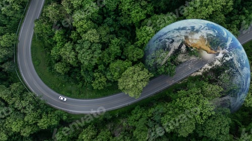 Preview: Aerial view EV car electric vehicle car alternative sustainable energy eco power.