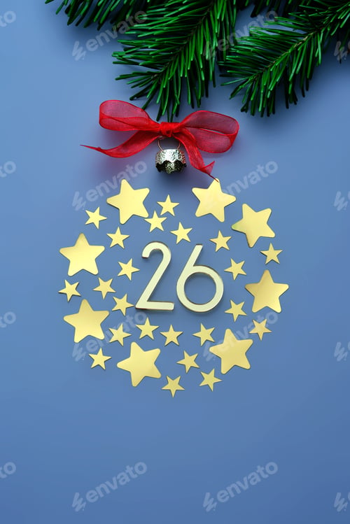 Preview: New Year's card with stars in the shape of a Christmas toy and the numbers 2026.