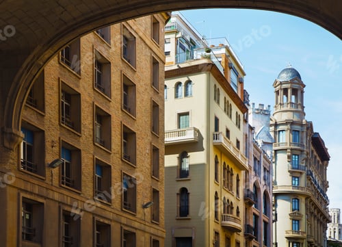 Preview: A row of business and apartment buildings on the edge of the Gothic Quarter in Barcelona, Spain.