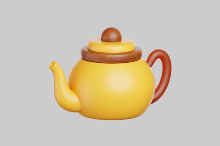 Visualização: Bule de cerâmica amarela com detalhes em madeira