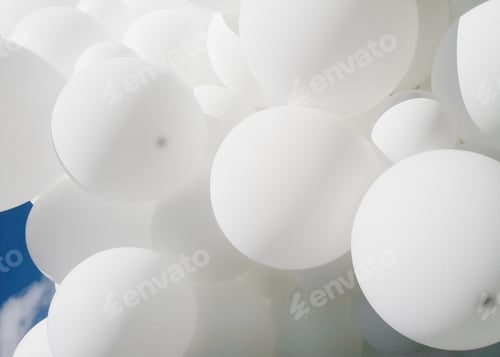 Preview: White balloons outdoors. Close up, texture, background