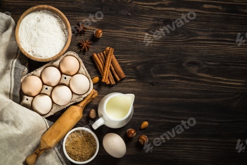 Preview: Baking ingredients on kitchen table
