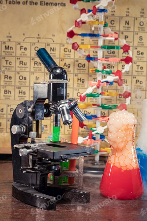 Preview: Chemical reactions in university lab with beakers.