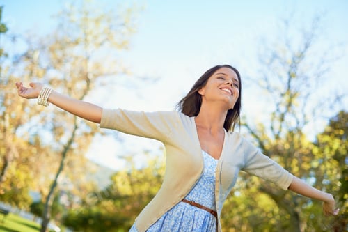 Preview: Nature loving. Shot of a carefree young woman enjoying a day at the park.