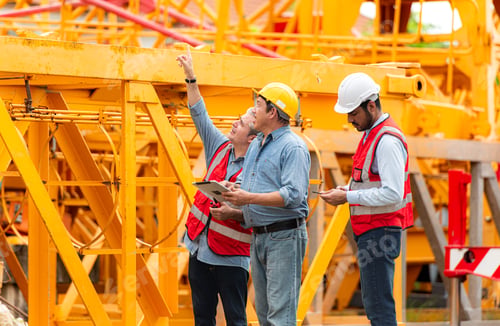 Preview: Foreman and worker on construction crane inspection is made to transport the crane