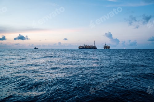 Preview: FPSO tanker vessel near Oil Rig platform. Offshore oil and gas industry