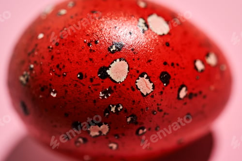 Preview: Easter red quail egg close-up. Texture.