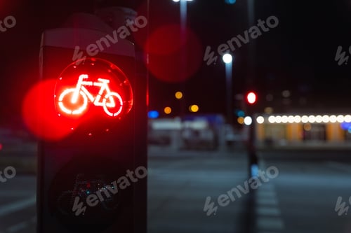 Preview: Bicycle stop red warning lamp sign on traffic light road highway driveway drive crossroad