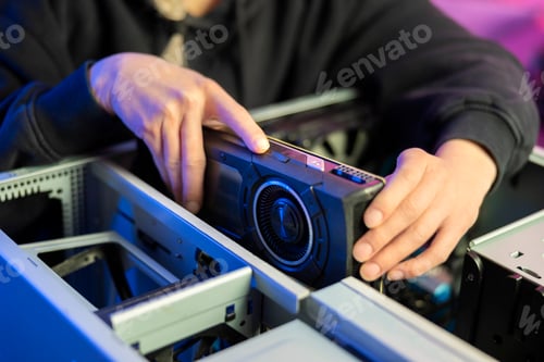 Preview: Close-up of Gamer Girl Installing New GPU Video Card in Her Gaming PC