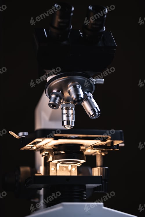Preview: Scientific microscope lens working with data analysis in the medical laboratory, medicine equipment