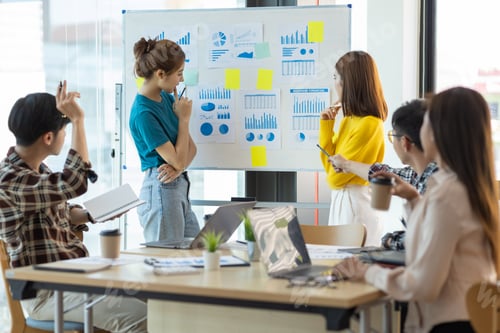Preview: Young business team meeting to present the roadmap briefing.
