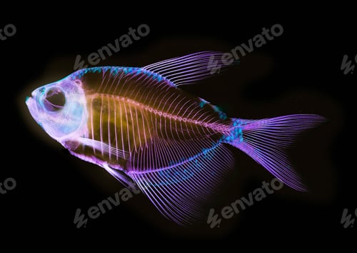 Preview: Alizarin bone stain anatomical fish skeleton preparation of a white finned tetra
