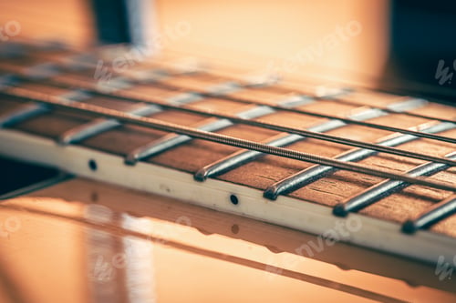 Preview: Strings on a classical acoustic guitar, macro shot.