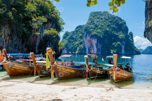 Preview: Koh Loa Lading Krabi Thailand part of the Koh Hong Islands in Thailand, longtail boats on the ebach