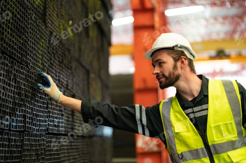 Preview: construction, young worker working under factory construction.
