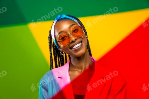 Preview: Beautiful afro woman with pigtails and stylish clothes