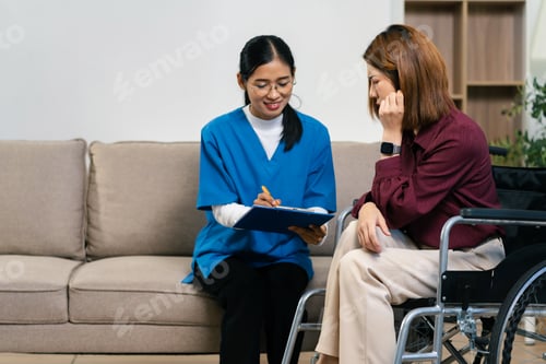 Preview: Concerned woman patient, patient talks with healthcare professional. rritability, and life problems.