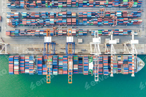 Preview: Aerial view Container ships at industrial ports in the business of import, export, logistics