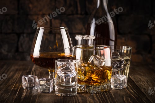 Preview: Strong alcohol drinks - whiskey, cognac, vodka, rum, tequila