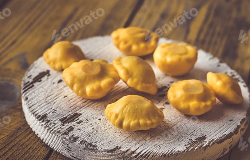 Preview: Pattypan squash on the wooden board