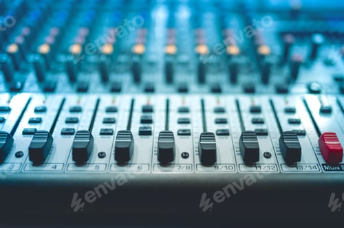 Preview: Sound and music mixer adjustments on local device at party in a night club