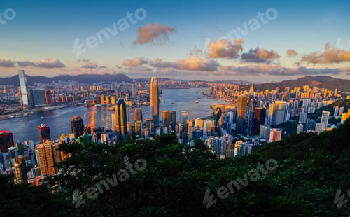 Preview: Aerial view of the Hong Kong city on the sunset