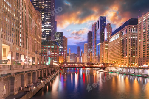 Preview: Chicago, Illinois, USA on the River at Twilight