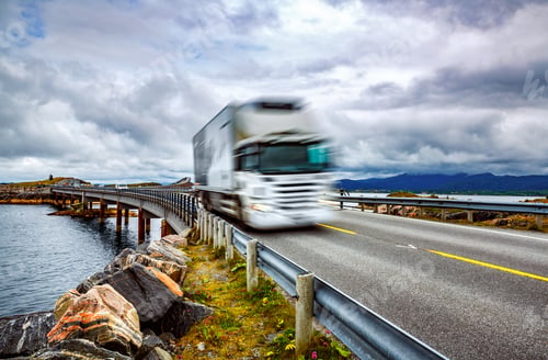 Preview: Truck and highway at sunset