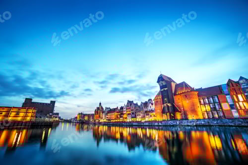Preview: Gdansk, Poland old town, Motlawa river and famous crane, Polish Zuraw