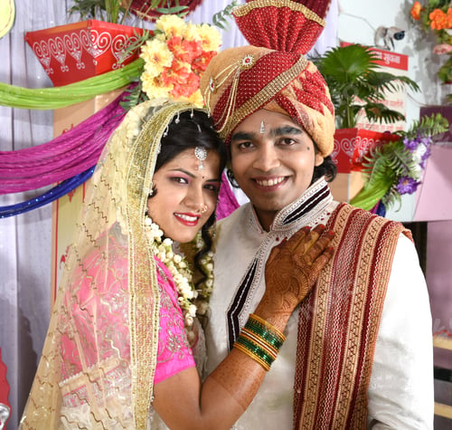 Preview: Indian Bride and Groom in romantic pose at their wedding day