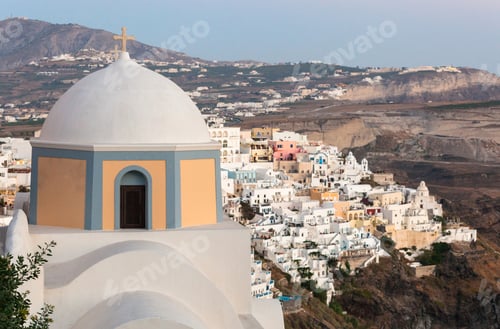 Preview: View of Fira at sunset on Santorini island, Greece.