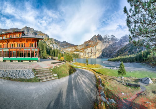 Preview: Amazing autumn view of Oeschinensee Lake.