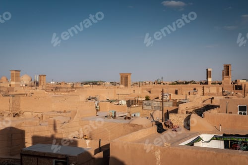 Preview: rootops and landscape view of yazd city old town iran