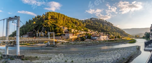 Preview: Panoramic on the city bridge towards the Gorica area in the historic city of Berat in Albania