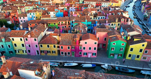 Preview: Aerial view of the colorful houses on Burano Island, Venice, Italy