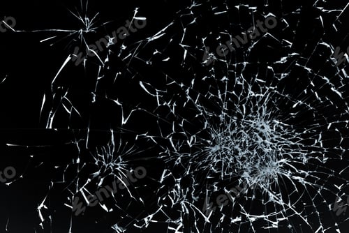 Preview: bullet hole in glass close up on black background