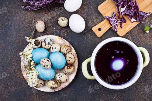 Preview: Process of painting Easter eggs in blue