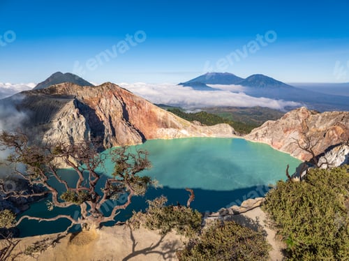 Preview: Aerial view of mount Kawah Ijen volcano crater, East Java, Indonesia