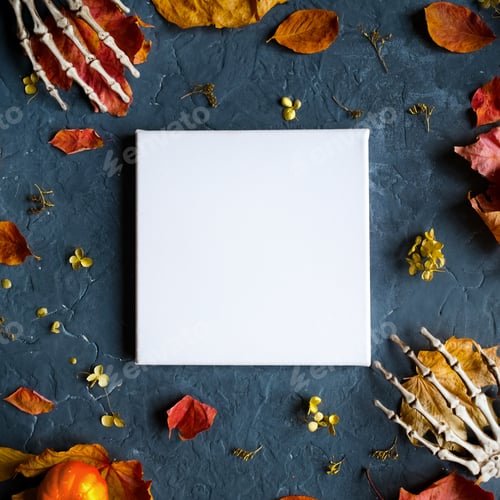 Preview: Blank canvas frame and Halloween decoration.