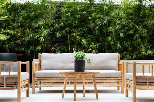 Patio Furniture Set with Green Bamboo Background