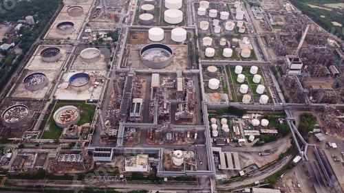 Preview: Petrochemical oil refinery in Bangkok City, Thailand. Oil and gas tanks in industry factory.