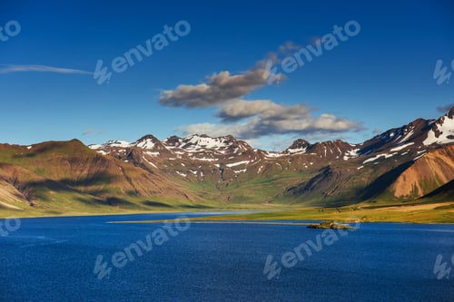 Preview: The picturesque landscapes of forests and mountains of Iceland. A beautiful view of the sun through