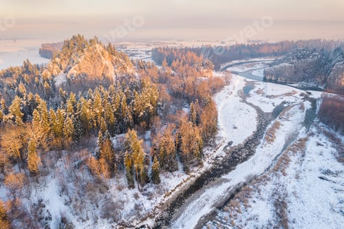 Preview: Przelom Bialki Nature Reserve near Zakopane in Poland at Winter Sunrise